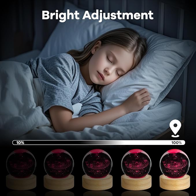 PYMIN3D 3D Solar System Crystal Ball Night Light 2.4in Galaxy Planets Glass Table Lamp Decor with 16 Colors Change Remote Control Birthday Christmas Astronomy Space Gifts for Boys Girls photo 3