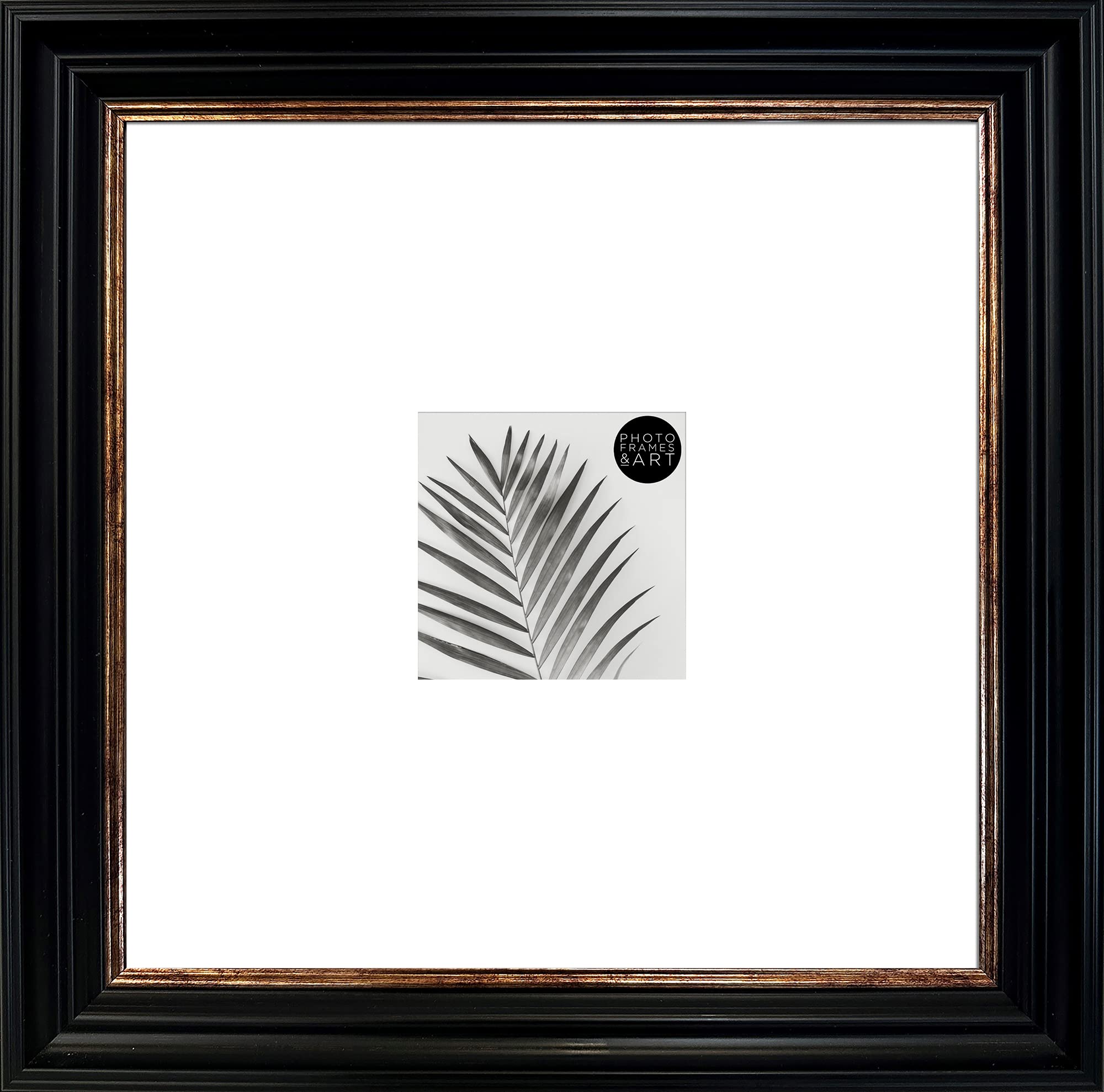 pf+a REAL GLASS Vintage Frame For 4x4 Photo - Black & Copper Gold frame 12x12 With Oversized Mount