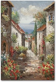 Rtriel Italy Town Painting Tuscany Wall Art Streets of Mediterranean Tow...