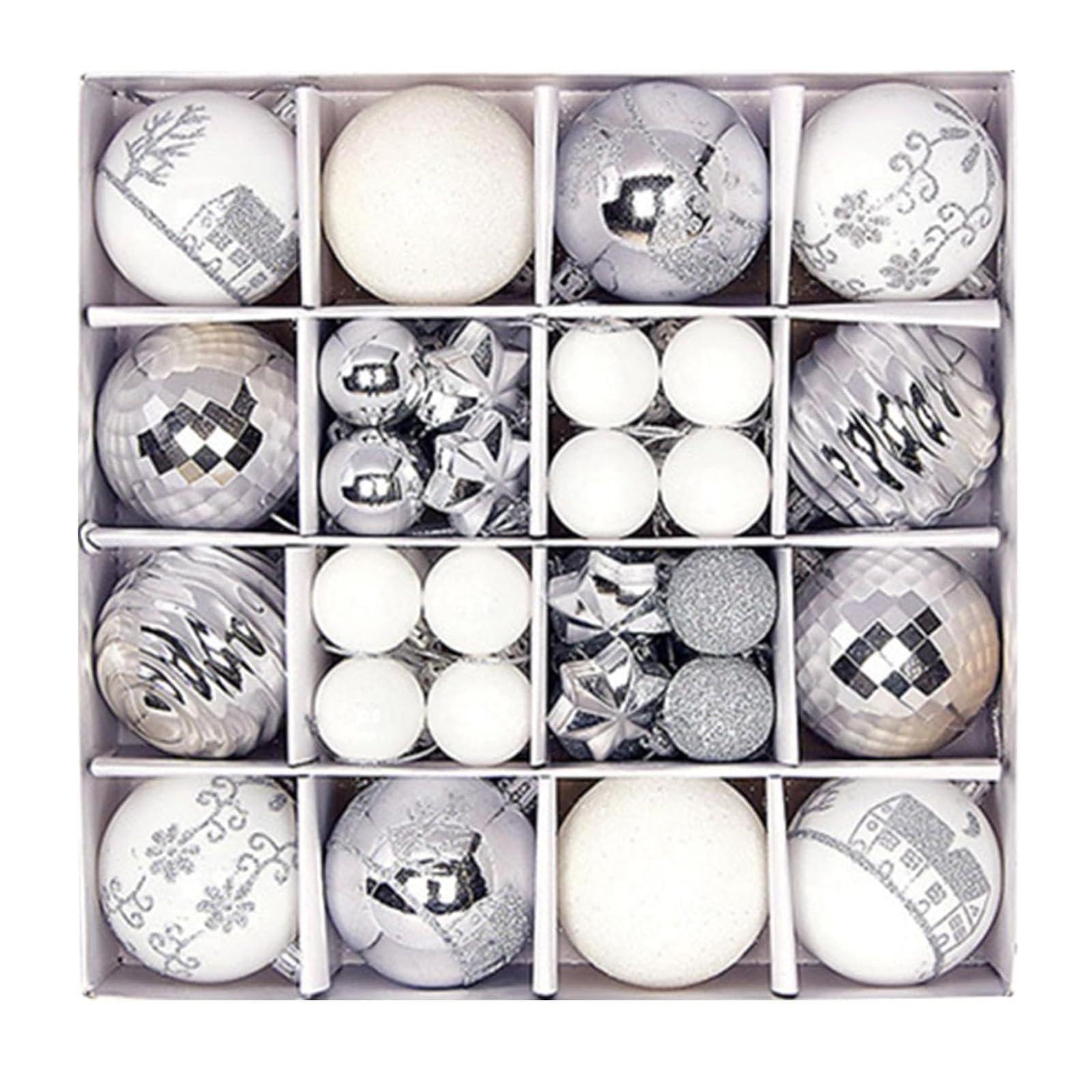 44 Pezzi di Ornamenti di Palline di Natale Bianche Argento, Set di Palline di Natale, Palline appese all'albero di Natale per Decorare Alberi di Natale Fai da Te