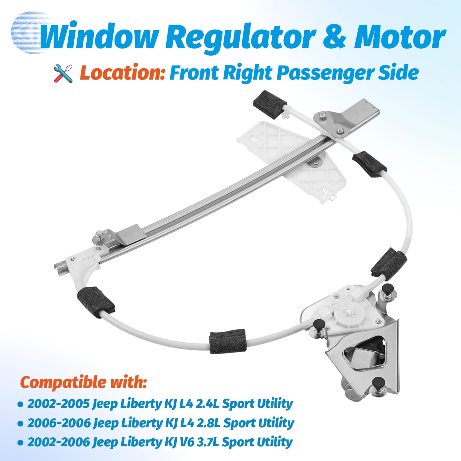 Front Right Passenger Side Power Window Motor and Regulator Assembly Compatible with Jeep Liberty KJ 2002 2003 2004 2005 2006, Replace OE 741-527
