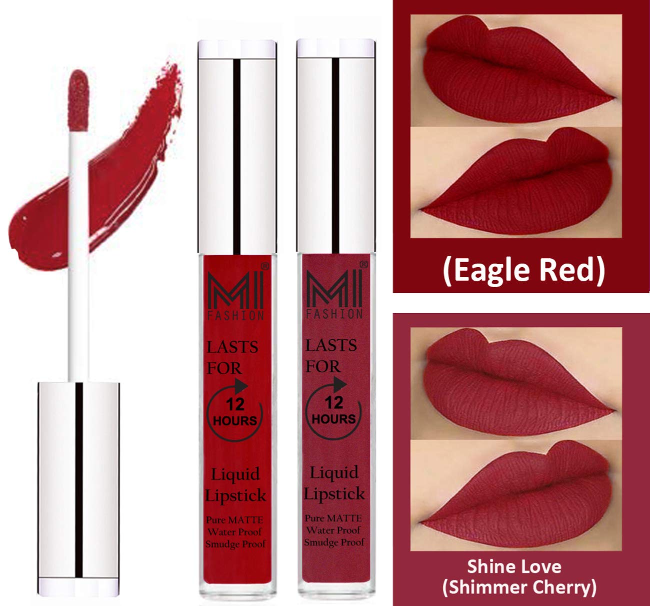 MI FASHION Pure Matte Liquid Lipstick (Dark Red, Cherry Red) Highly Pigmented, Elevate Glam With Timeless Beauty For 12hr 3.5ml (Pack Of 2)