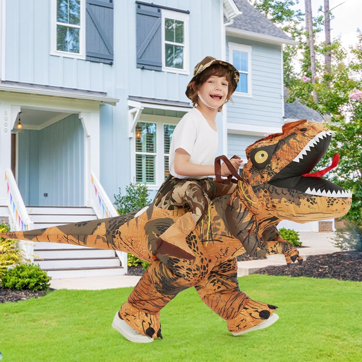 GOOSH Inflatable Dinosaur Costume Kids Halloween Blow up Costume for Boy Girl Funny Riding T Rex Costume for Party Cosplay - Image 2