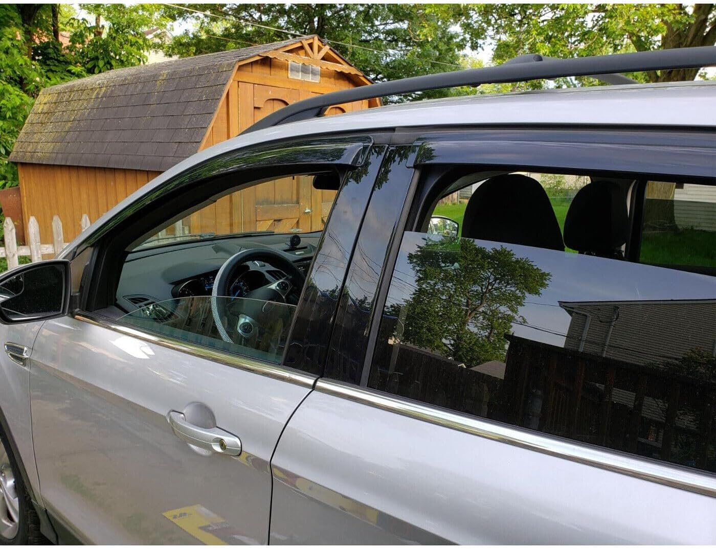 Original Shatterproof 4pcs Window Shade, Outside Mount Tape-On Rain Guards Set, Side Window Visors Vent Deflectors Compatible with 2013-2019 Ford Escape 94383