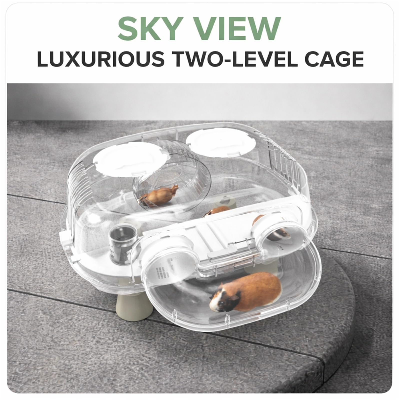 Villa de Lujo para Hamsters de Acrílico, Gran Jaula Interior para Hamsters y Pequeños Roedores, Casa de Dos Niveles Desmontable con Túneles Modulares