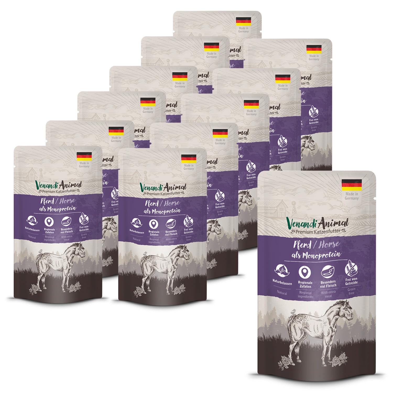 Venandi Animal Premium Cat Food, Horse as Monoprotein, Wet Food, Grain-Free and Natural, Pack of 12 (12 x 125 g)