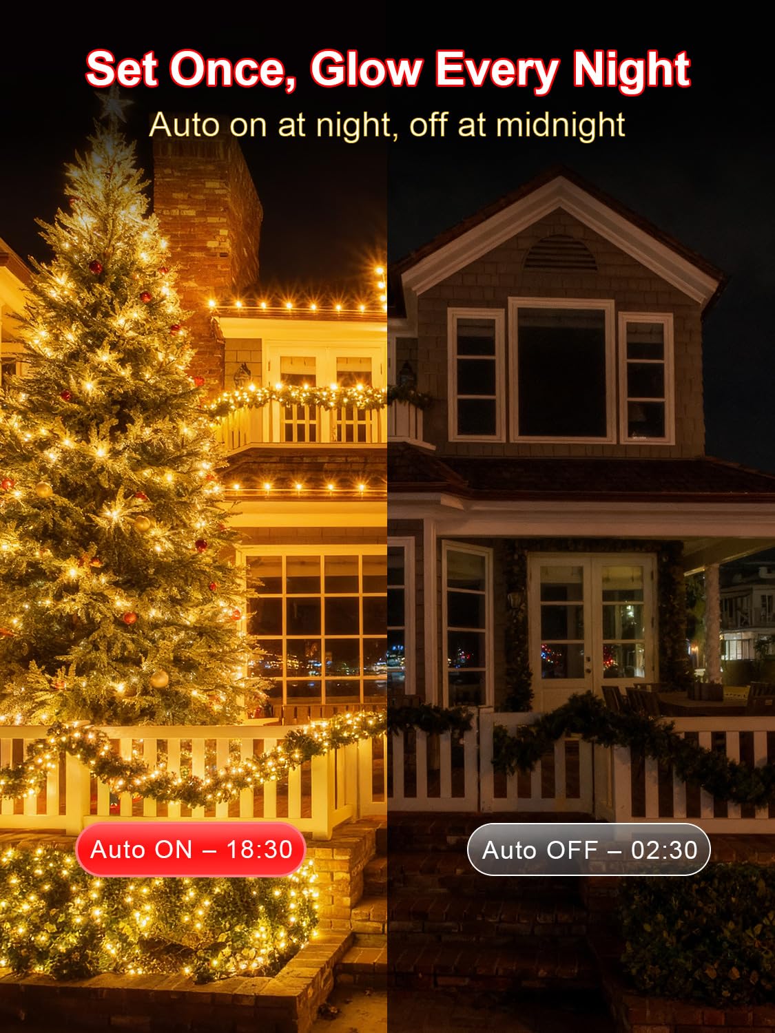 ARKOCHIC 35M Luci Natale Esterno, 300 LED Luci Albero Di Natale con 8 Modalità, IP65 Impermeabile Bianco Caldo Fatate Catena Luminosa Decorazioni Natalizie Per Esterno E Interno Giardino, Balcone