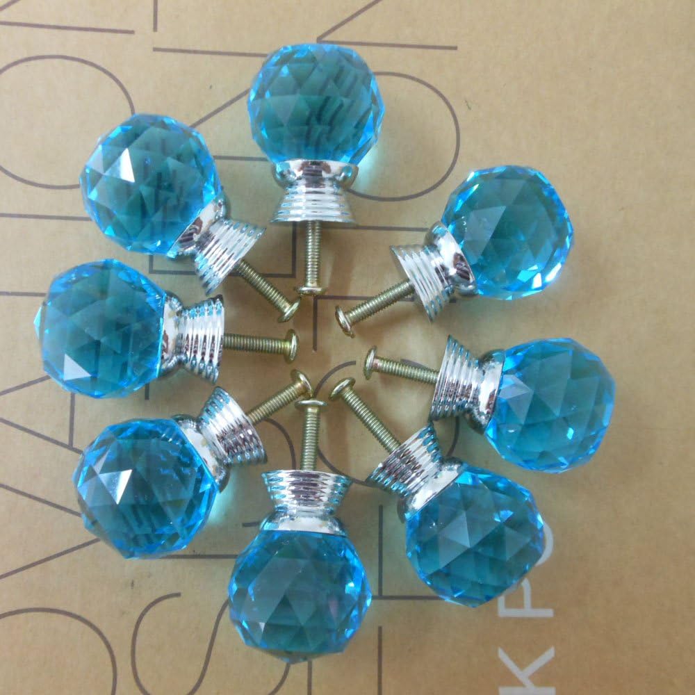 Tangpan 30mm Diamond K9 Crystal Glass Door Handle Cabinet Knobs Color Blue Pack of 10