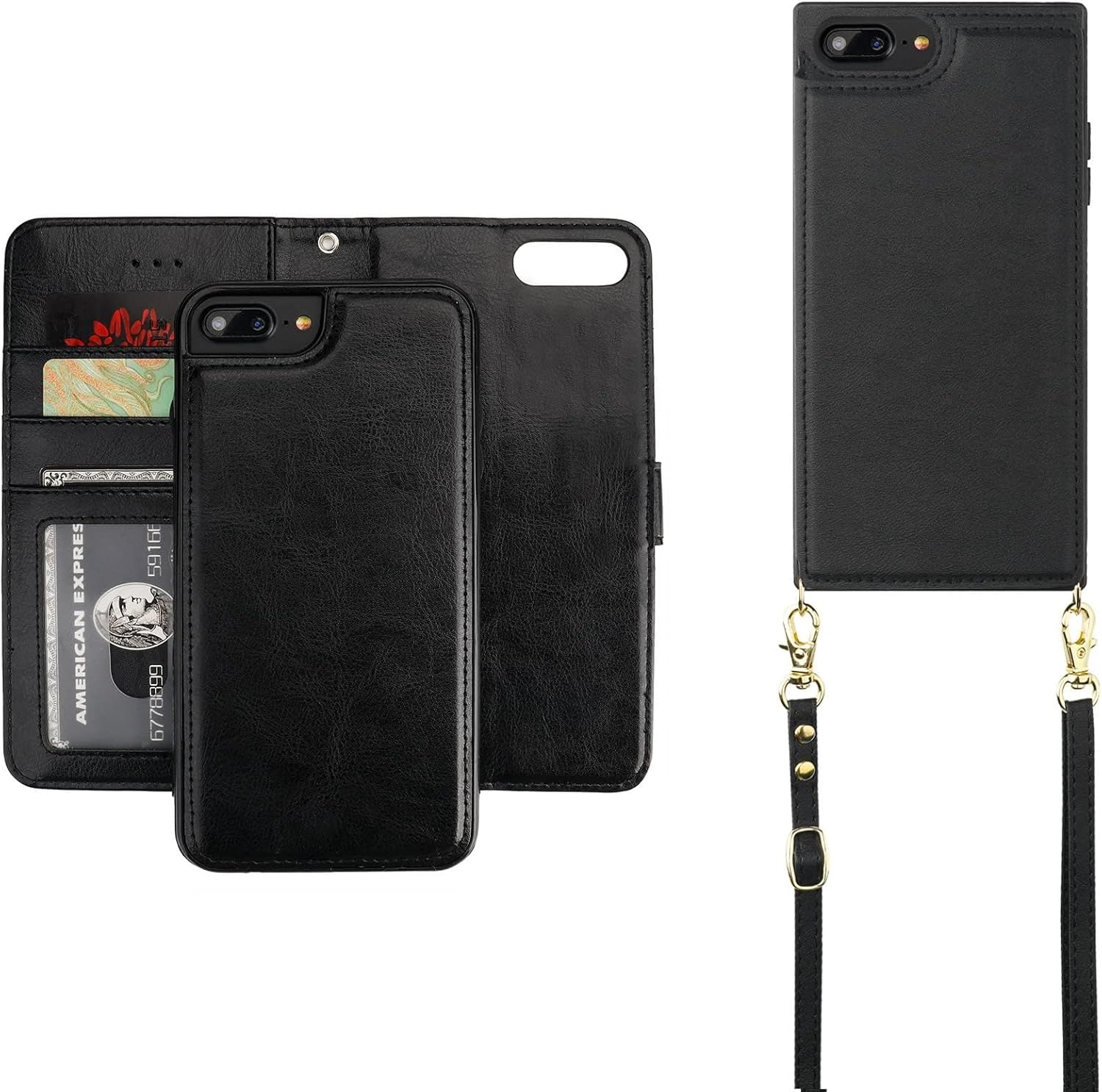 Bocasal Detachable Wallet Case for iPhone 7/8 Plus + Crossbody Strap Wallet Case for iPhone 7/8 Plus