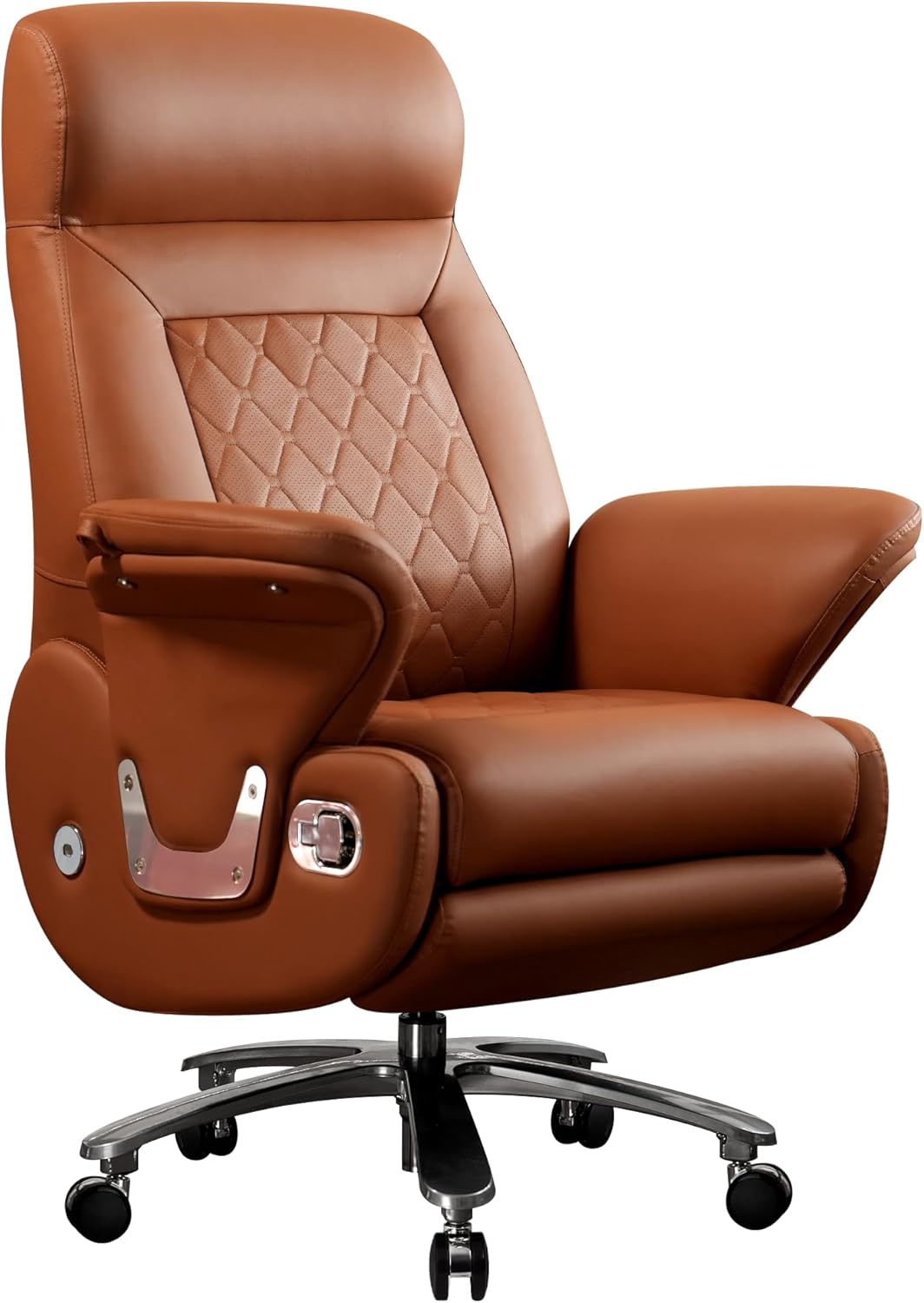 Kinnls Luca Massage Office Chair Genuine Leather Power Recliner Chair with Heated Ventilation,Executive Desk Chair Fully Reclining Ergonomic Office Chair with Arms,Adjustable Tilk Angle (Brown)