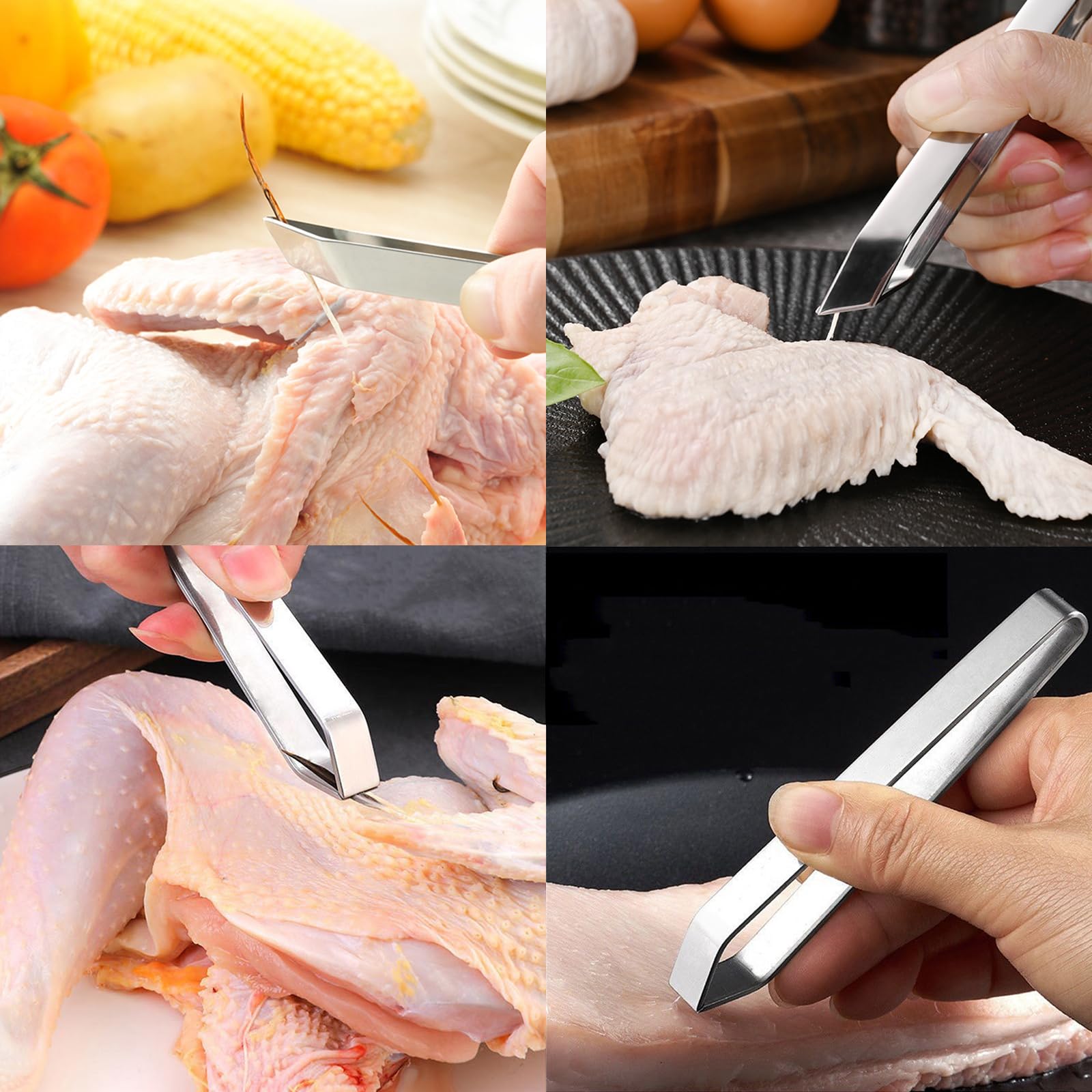Lot de 2 pinces de cuisine, pinces à arêtes de poisson, pince à poisson pour arêtes, pince à arêtes, pince à arêtes pour poissons, pinces à épiler en acier inoxydable, pour poulet, canard, cochon, 12