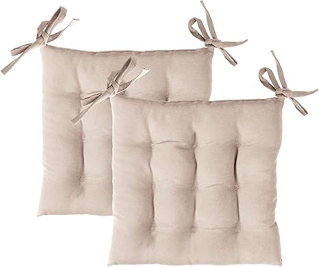 Komfortec 2er Set Stuhlkissen 40x40cm - Baumwolle Mit Bändern