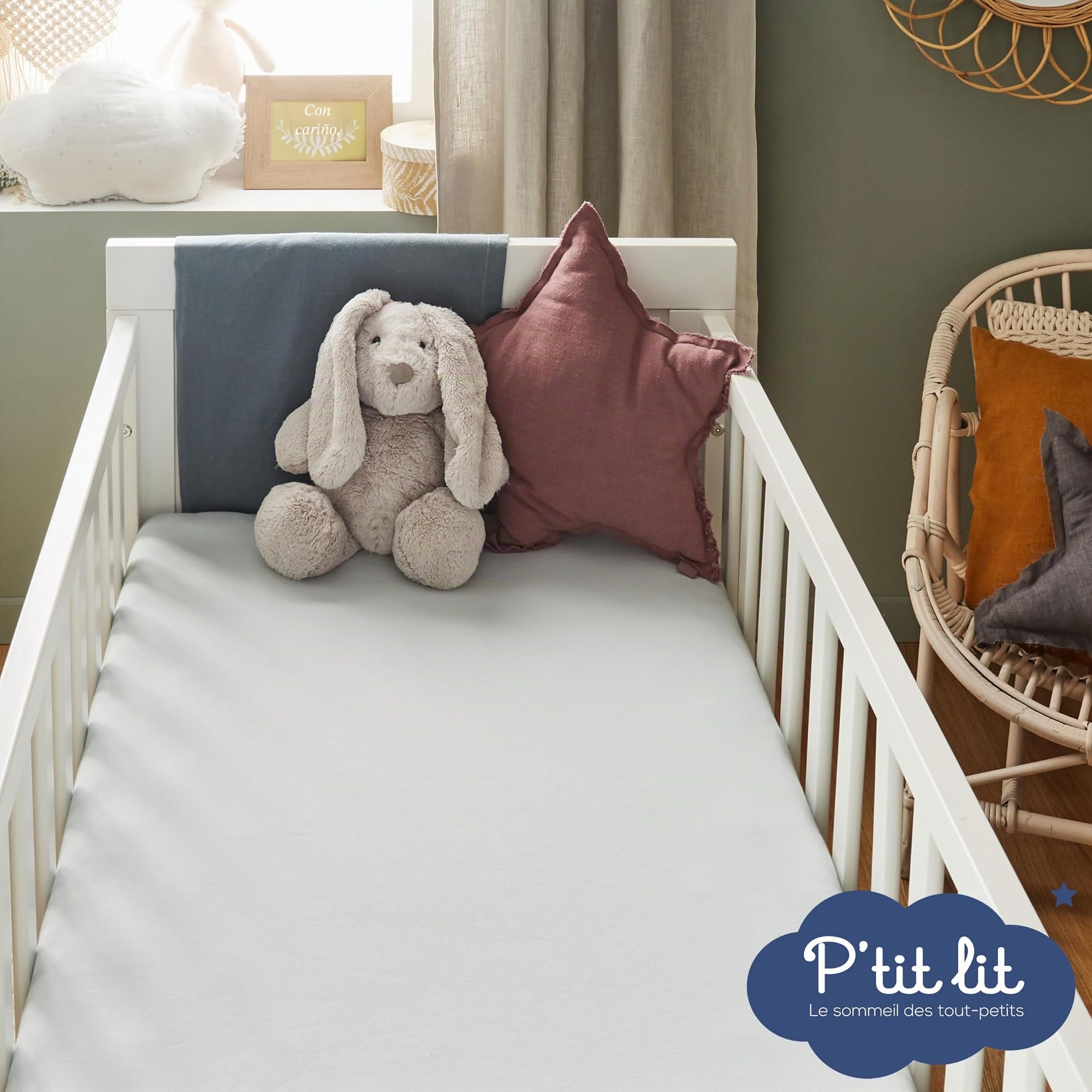 P'tit lit - Protector de colchón de cuna 2 en 1 | Protector de colchón + Sábana bajera 60x120 cm | Impermeable - 100 % algodón - Suave y silencioso - Transpirable - Oeko Tex - Gris