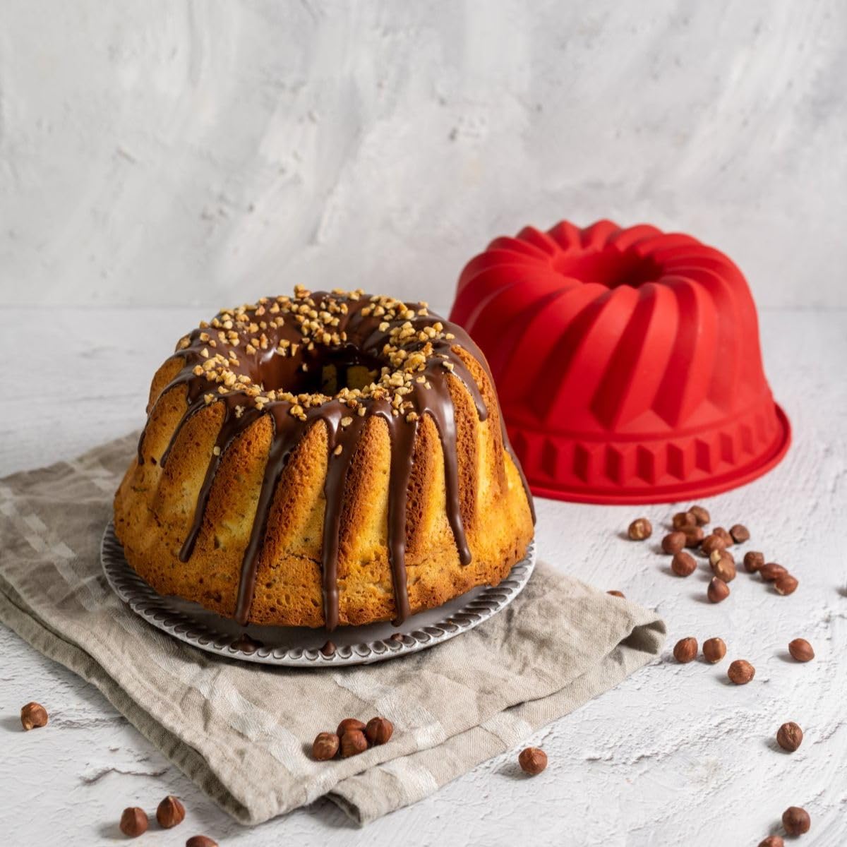 Dr Oetker 9926350 Zestaw 2 form silikonowych, forma na ciasto, forma do ciasta, silikonowa forma do ciasta, forma silikonowa, forma kouglof, forma do kougelhopf, silikon, czerwony, 24 x 10 x 7,5 cm