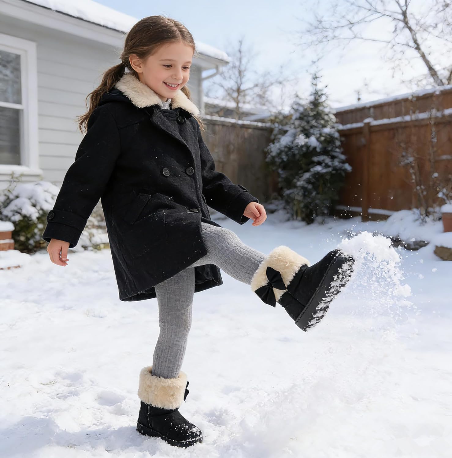 DADAWEN Baby's Girl's Toddler Fashion Cute Bowknot Fur Lining Princess Warm Snow Boots - Image 2