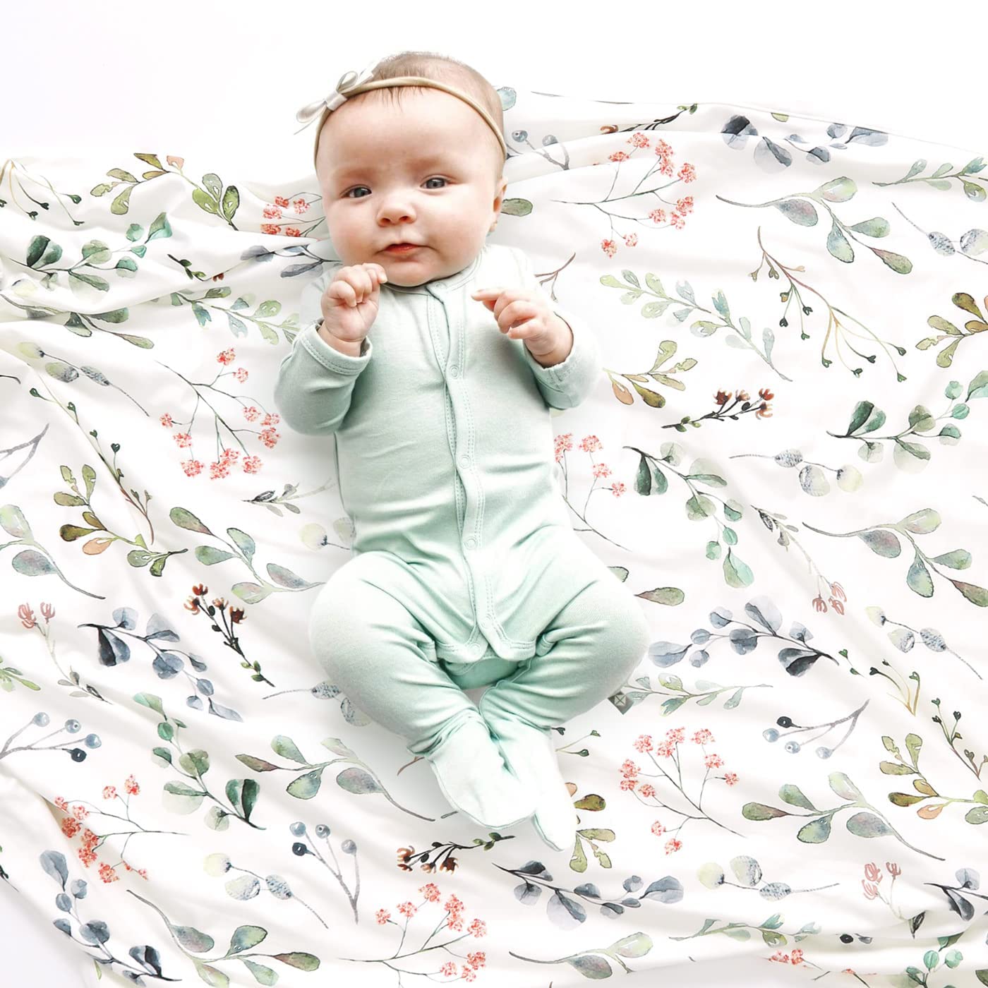 GRSSDER Baby Blankets 2 Pack Super Soft Jersey Knit Swaddle Blankets for Baby Girls and Boys, Double Layer Receiving Blankets 34 x 44 Extra Large for Swaddling, Leaves & Daisy