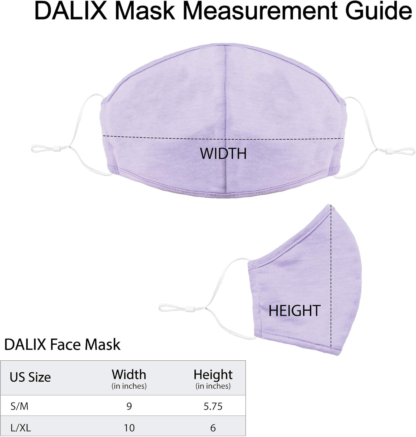 DALIX Cloth Face Mask Reusable Washable Made in USA - Lavender S-M (20 pack)