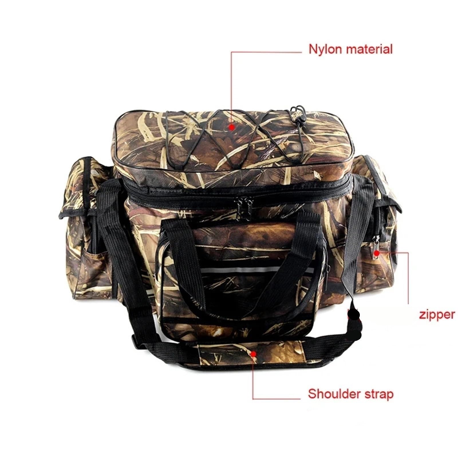 Borsa da pesca impermeabile for attrezzatura multiuso in nylon di grande capacità Borse a tracolla for esterni a due strati per Outdoor(Brown)