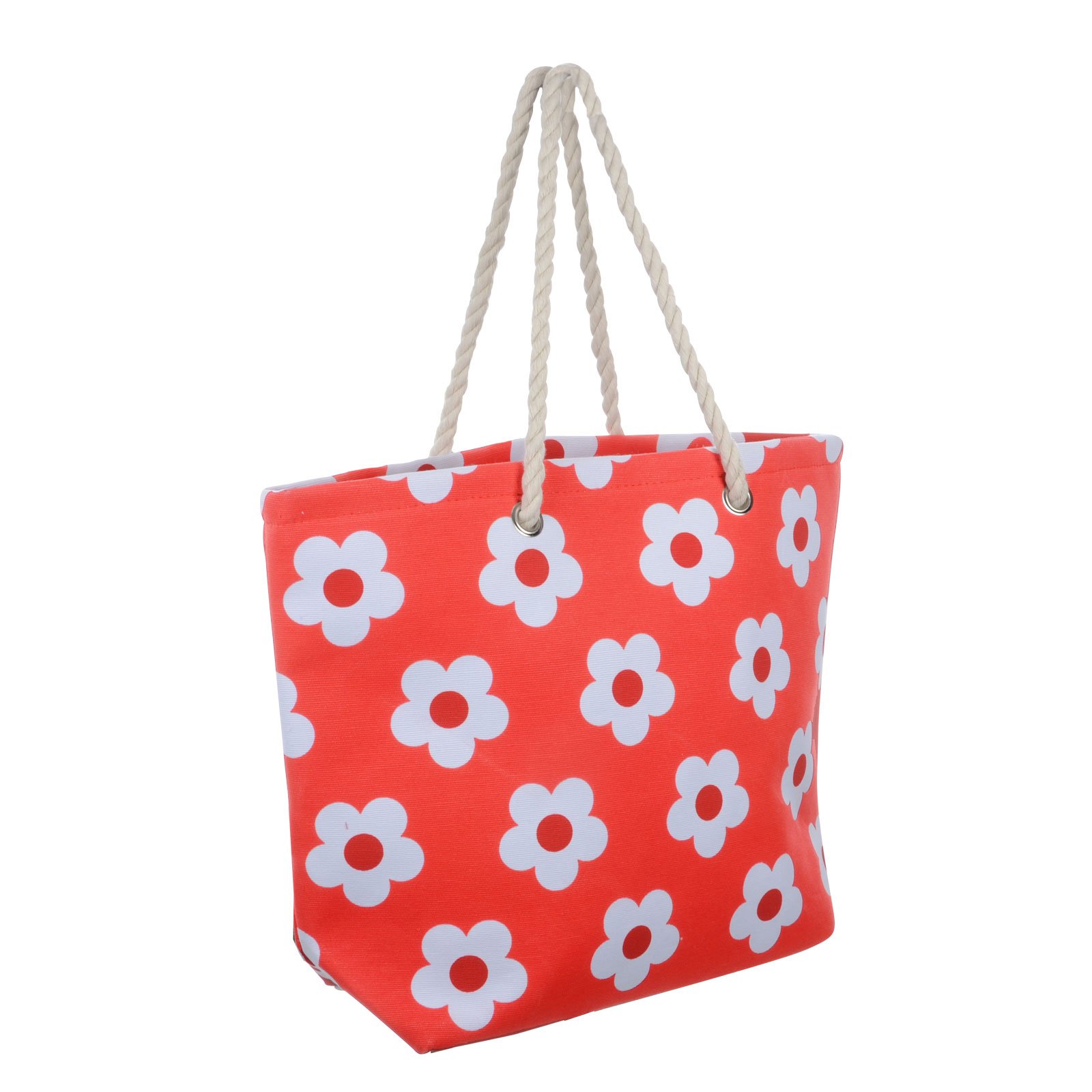 Ladies Red Flower Canvas Beach Shoulder Bag Tote Shopping Reuseable Handbag