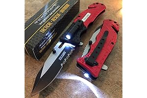 TAC Force Red FIRE Fighter Spring Assisted Open LED Tactical Rescue Pocket Knife