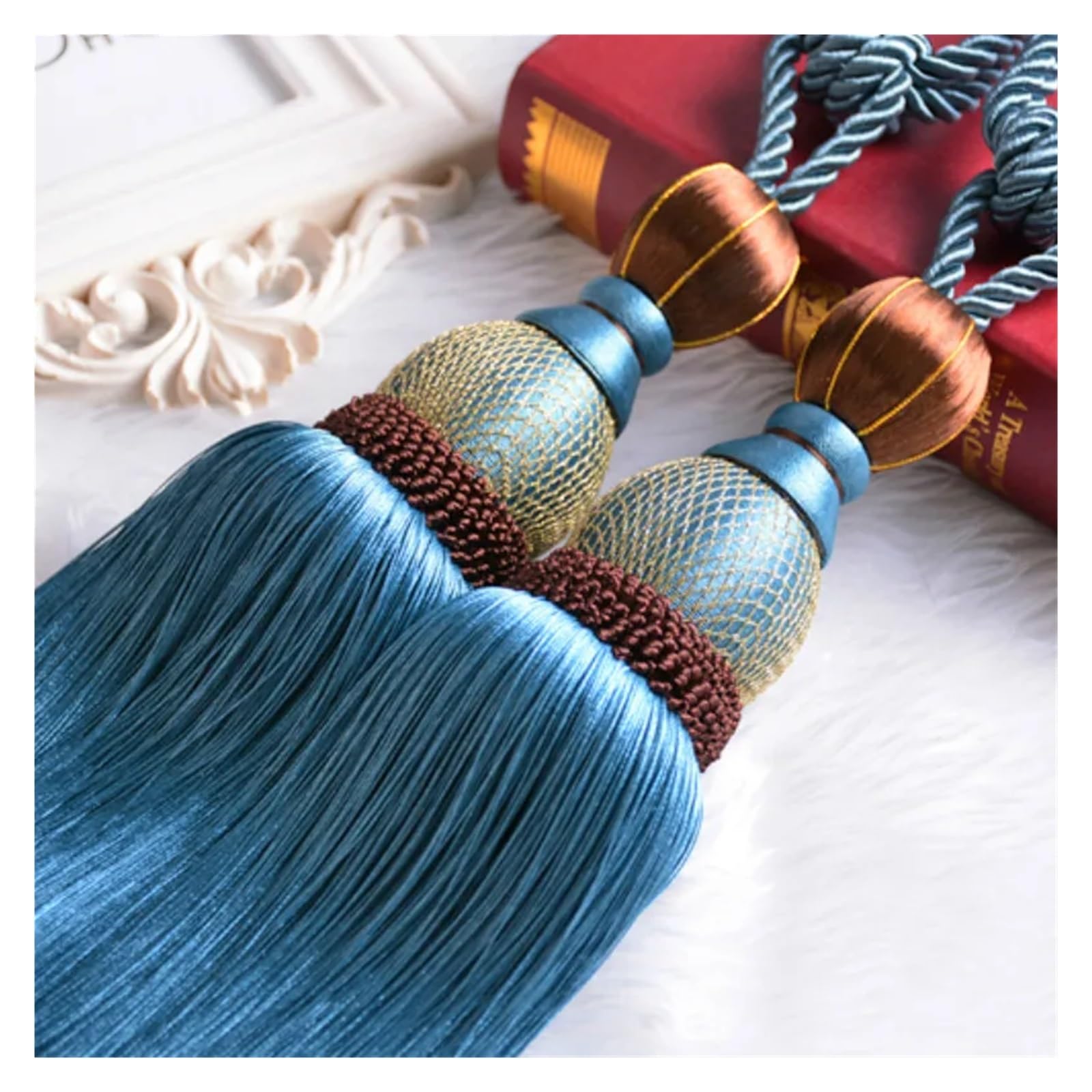 1 Pair Large Curtain Tie Backs Holdbacks Tassel Rope Tiebacks Home Decoration Accessories(Color-1)