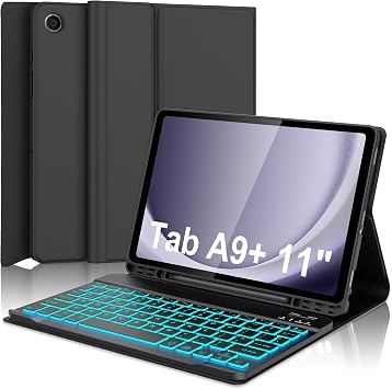 FOGARI Galaxy Tab A9 Plus Case with Keyboard 11 inch,Black | 7 Colors Backlit, Detachable Wireless Bluetooth Keyboard,with S Pen Holder for A9+ 5G SM-X210/X216/X218