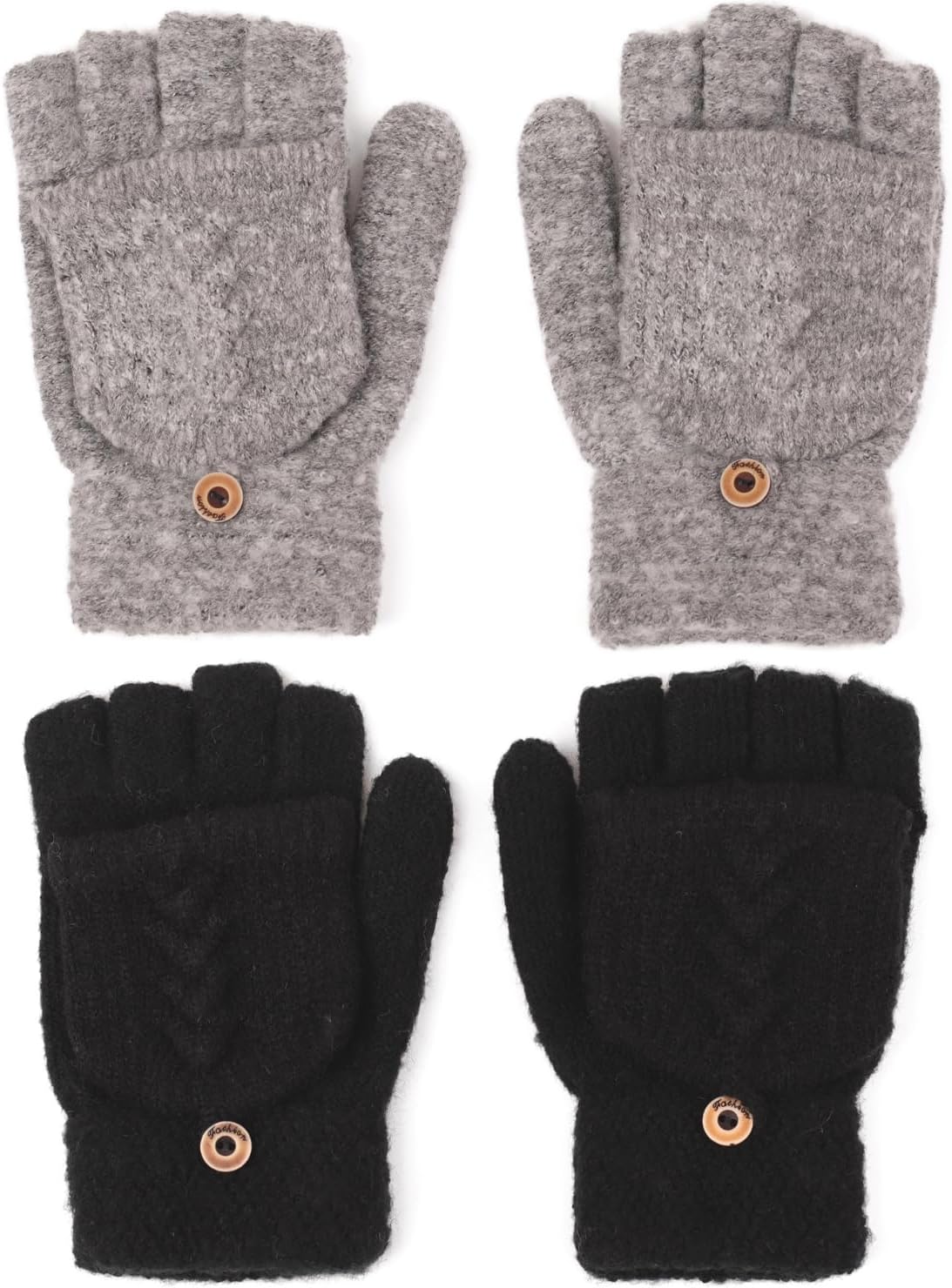 Flammi Women's Warm Knitted Fingerless Gloves Convertible Mittens