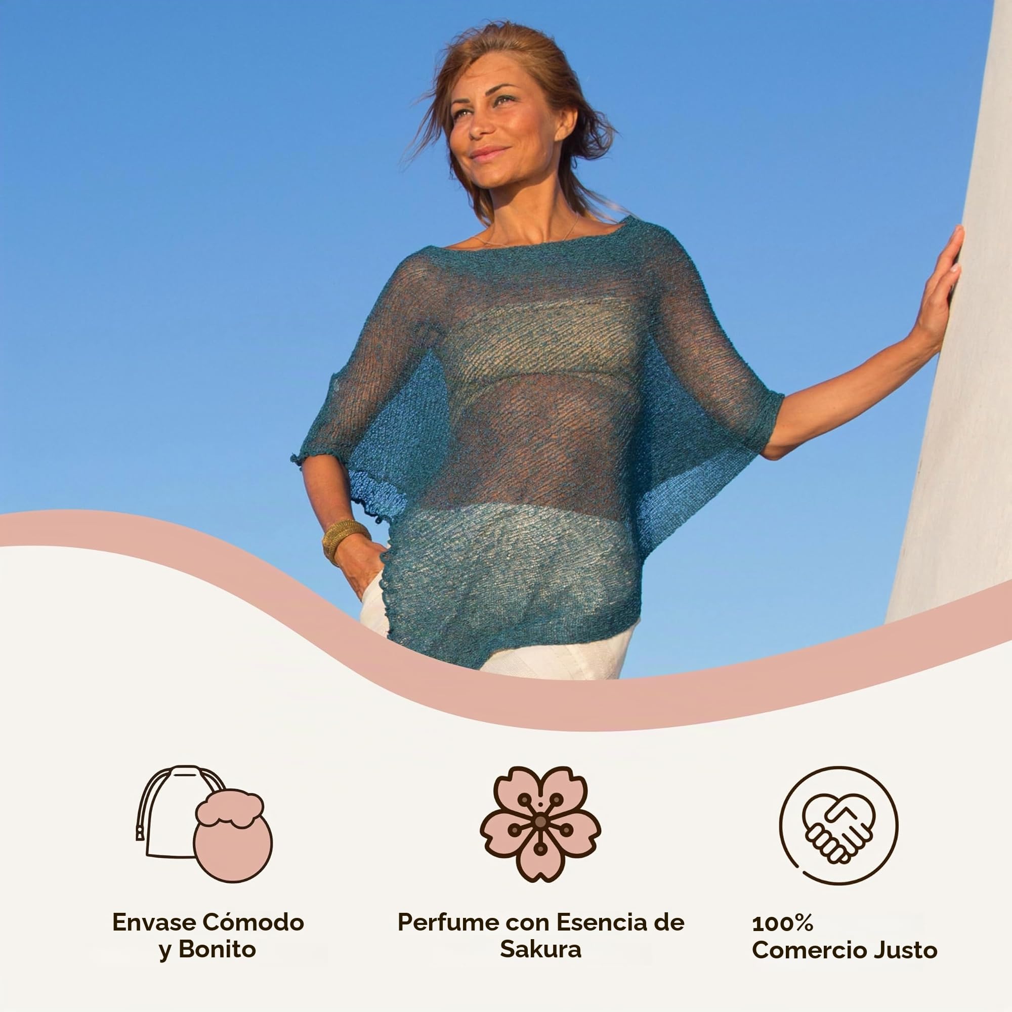 Poncho Bolardo de Mujer Elegante de Ceremonia o Noche - Poncho Mujer Verano y Primavera de Red de Viscosa Térmica con Esencia de Flor de Cerezo