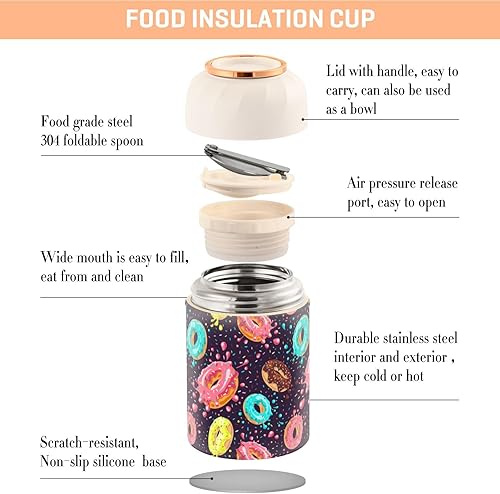 Miniatura 4 de MCHIVER Donuts Food Jar with Spoon Stainless Steel Vacuum Insulated Food Container 17 oz Food Flask for Hot Food