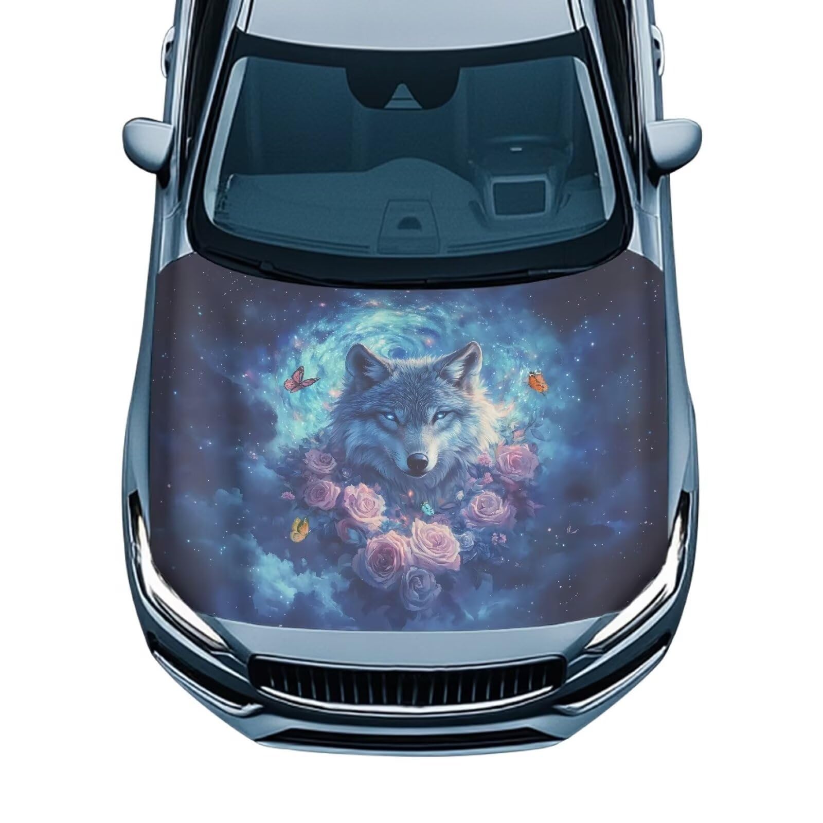 Car Hood Cover,Breathable Soft Car Hood Cover Protector Suitable Most Automotive Sedans Trucks Pickup Sports Cars Accessories Wolf Pink Rose