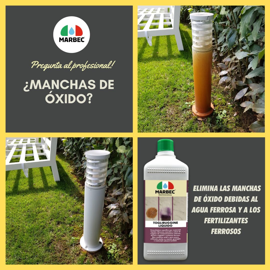 MARBEC TOGLIRUGGINE LIQUIDO 5LT Quitamanchas específico para la eliminación de manchas de óxido, óxidos metálicos y fertilizantes ferrosos de suelos y revestimientos