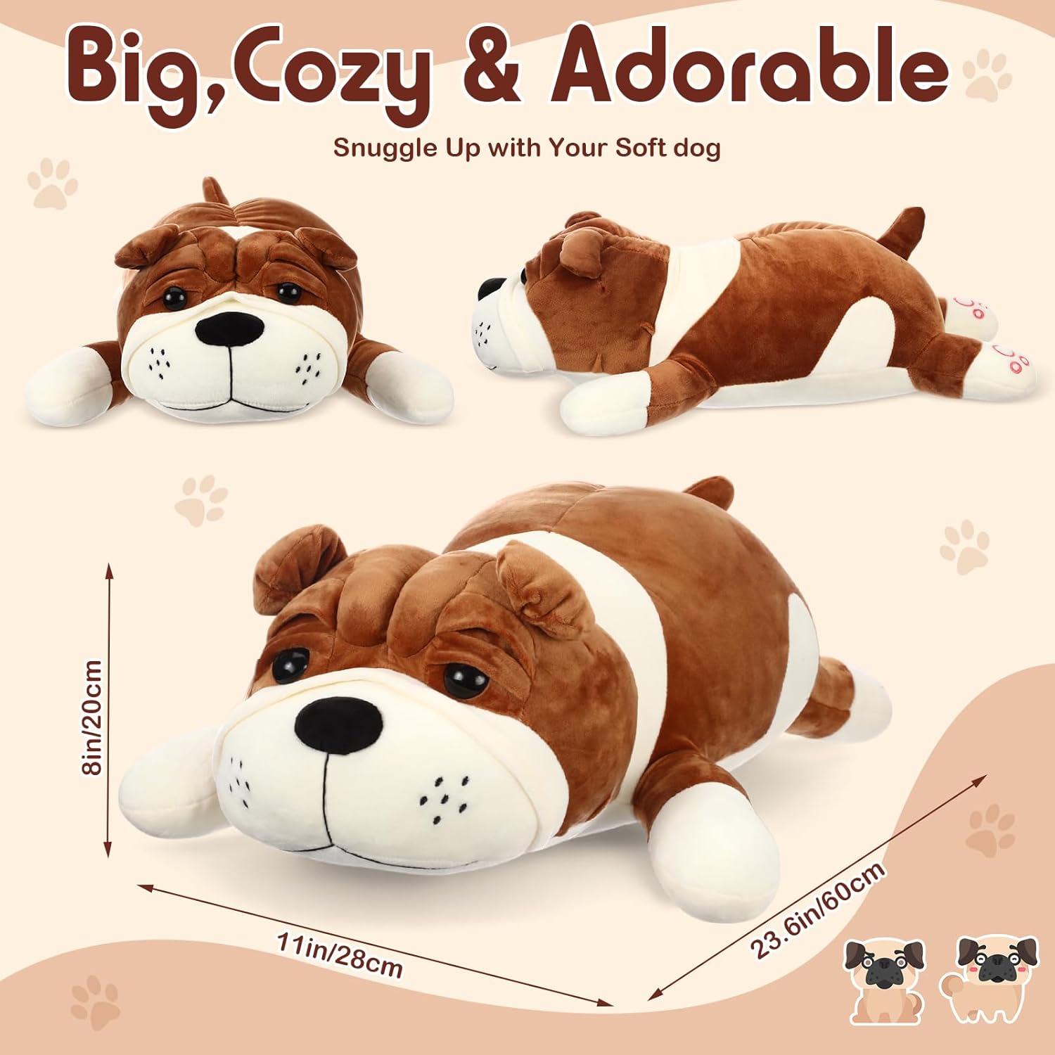 23.6" Soft Dog Plush - Huggable Stuffed Animal Pillow for Kids Birthday Gift - Large Cuddle Puppy Toy - Washable Bedtime Companion for Boys Girls