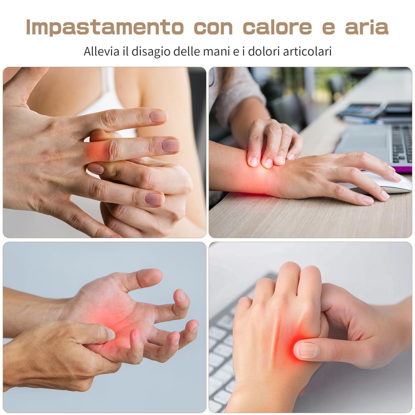 Massaggiatore Elettrico per Mani Prisag, 3 Modalità e 5 Livelli di Intensità, Funzioni di Riscaldamento e Compressione ad Aria, Adatto per Alleviare l'affaticamento Delle Mani, Regalo Donne