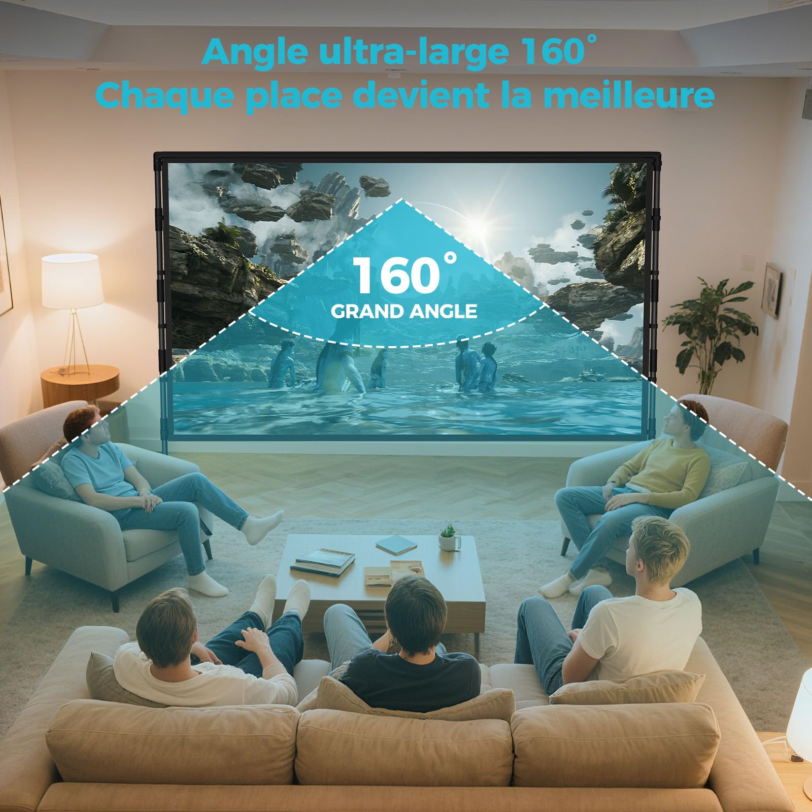 Écran de Projection avec Support 120 Pouces – LEORFI Écran de Projection Portable Intérieur Extérieur avec Dos Noir, 16:9 4K HD, Anti-Plis, Sac de Transport pour Jardin & Home Cinéma
