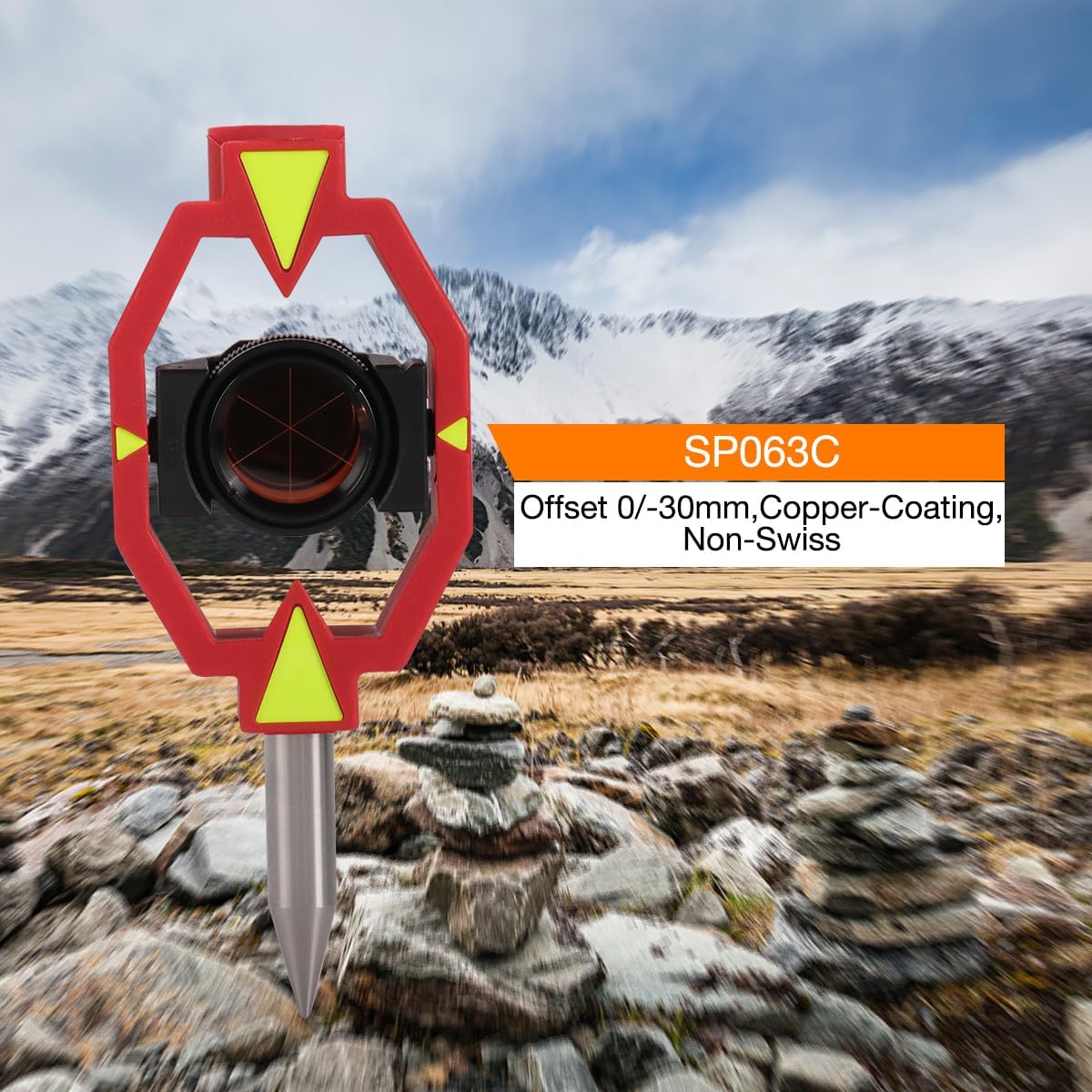 Mini Prism with 4 Poles, Survey Mini Prism for Total Station Surveying Prism Constant 0/-30 mm offset