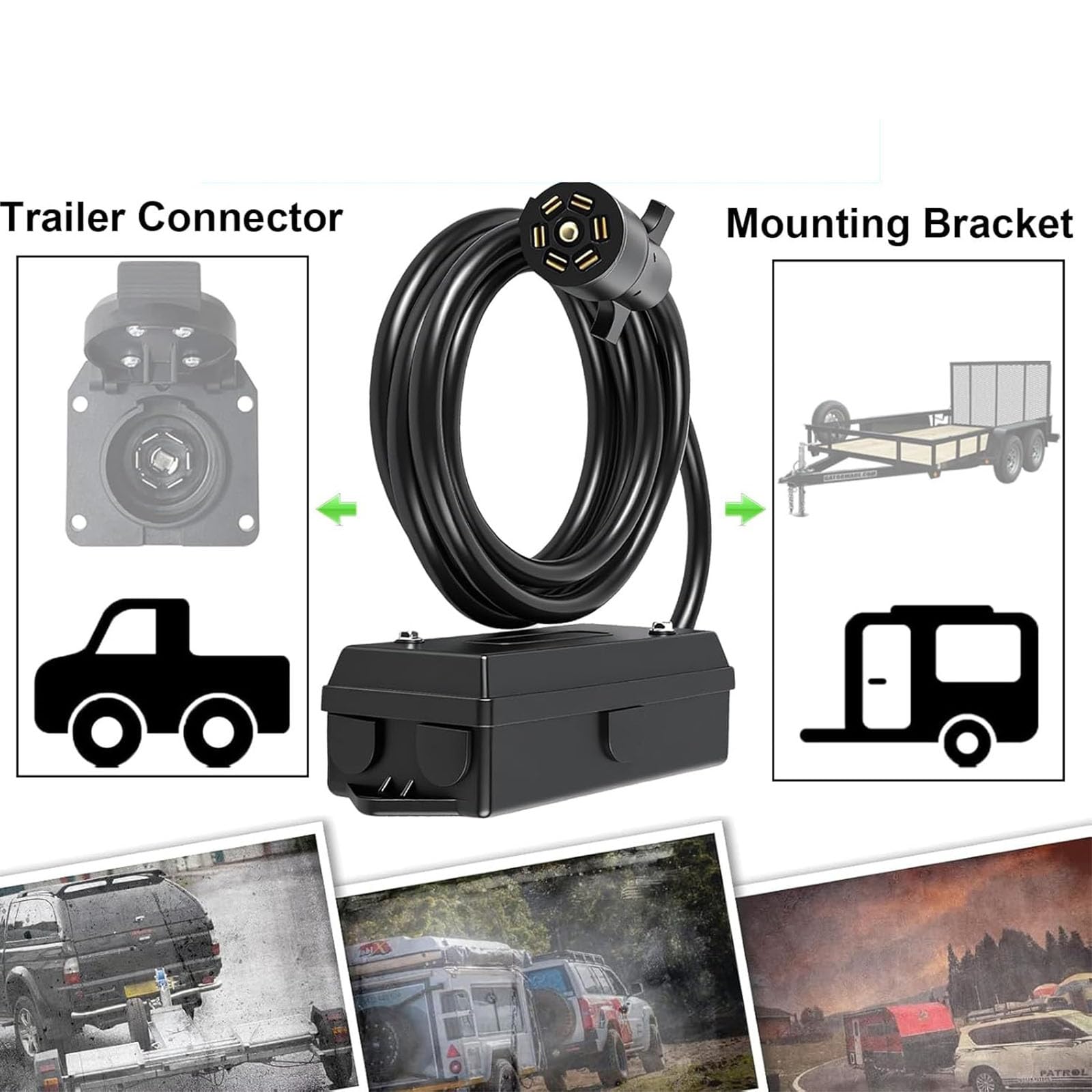Juego de Cables de Remolque de 7 vías, Caja de Conexiones de 8 pies de Largo, Adecuado para vehículos, Juego de cableado de Luces de Remolque