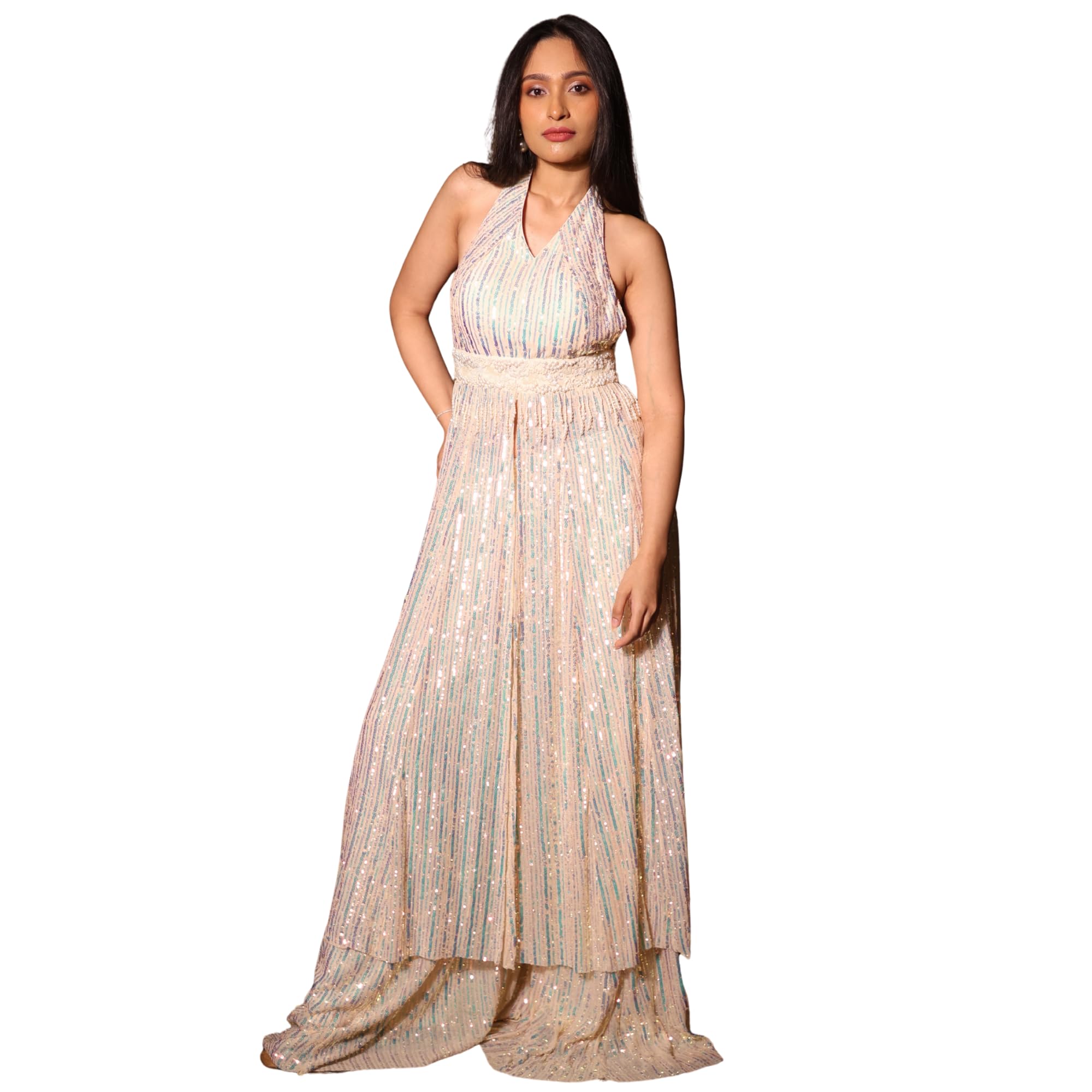 Aqua Shimmer Bustier & Sequin Palazzo Set-picture-49