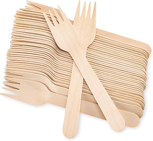 Miniatura 3 de Juego de tenedores desechables de madera (100 unidades), alternativa al plástico, ecológico, biodegradable, compostable, juego de cubiertos