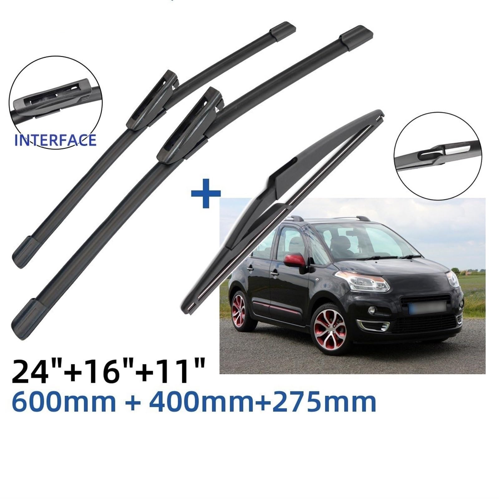 Spazzole tergicristallo per auto Per Citroen C3 Picasso 2011-2017 24"+16"+11" Tergicristalli Anteriori e Posteriori Parabrezza Accessori per Finestre