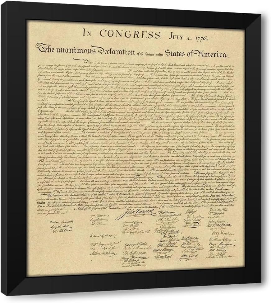ArtDirect U.S. Declaration of Independence - Decorative Sepia Custom Framed Art Print Giclee Print or Canvas Options with Various Sizes and Customization by U.S. Government