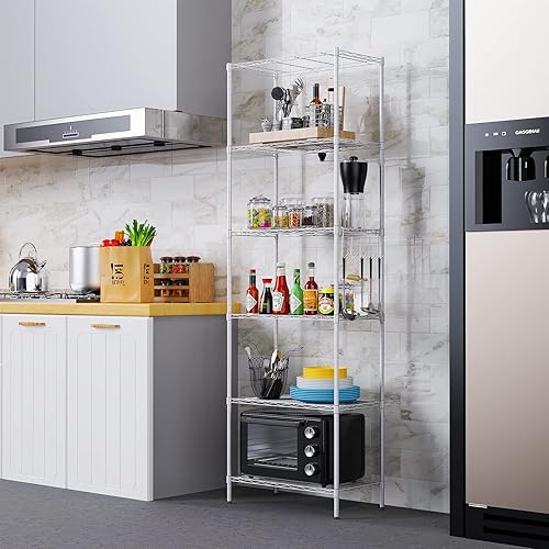 Miniatura 2 de BATHWA Paquete de 2 estantes de alambre de metal de 6 niveles, estantería independiente, estantes de almacenamiento ajustables y resistentes para