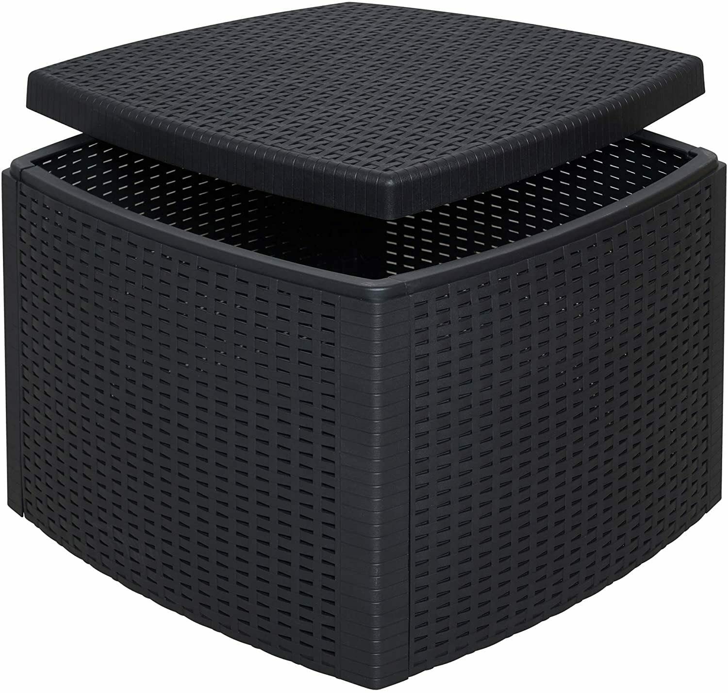 My Brand Germanvox Tavolino Contenitore Pouf da Giardino Esterno Rattan Antracite 53x53xH.40 cm da Montare ad Incastro