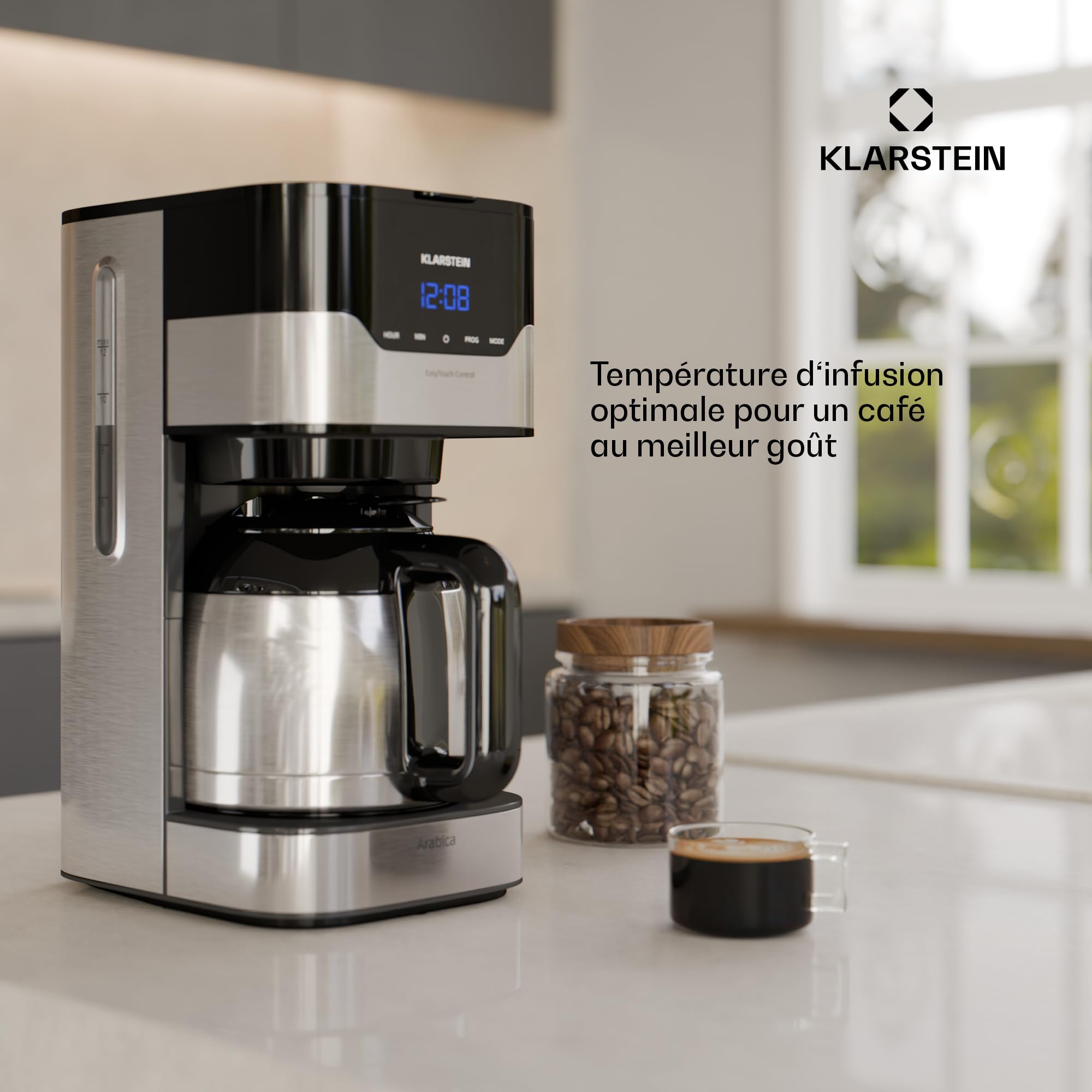 Klarstein 1.2L Petite Cafetière Electrique 800W - Acier Inoxydable Espresso & Café Filtre Machine - Barista Qualité pour Café Chaud et Glacé