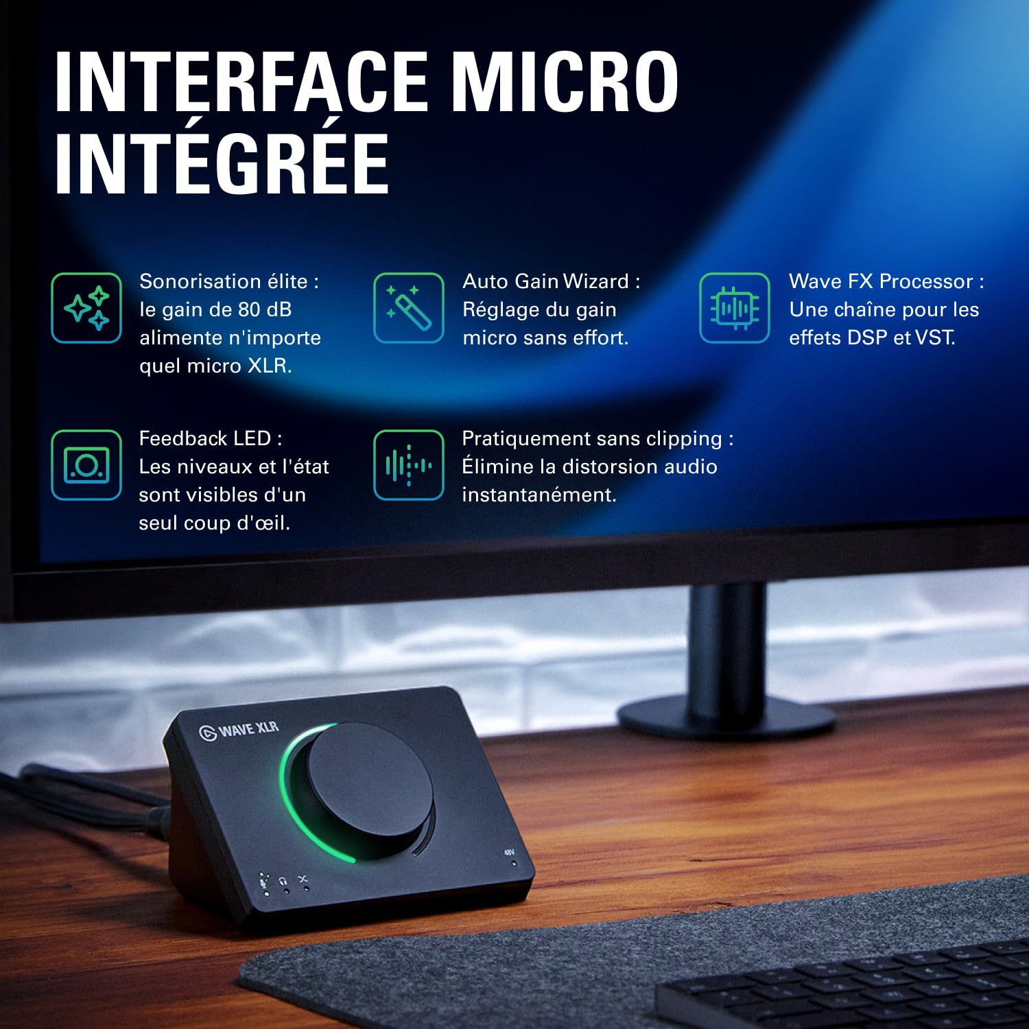 Elgato Wave XLR MK.2 – Interface audio USB | Table de mixage DSP pour micros XLR, gain 80 dB, effets intégrés, feedback LED, Touch Mute, Stream Deck, PC/Mac