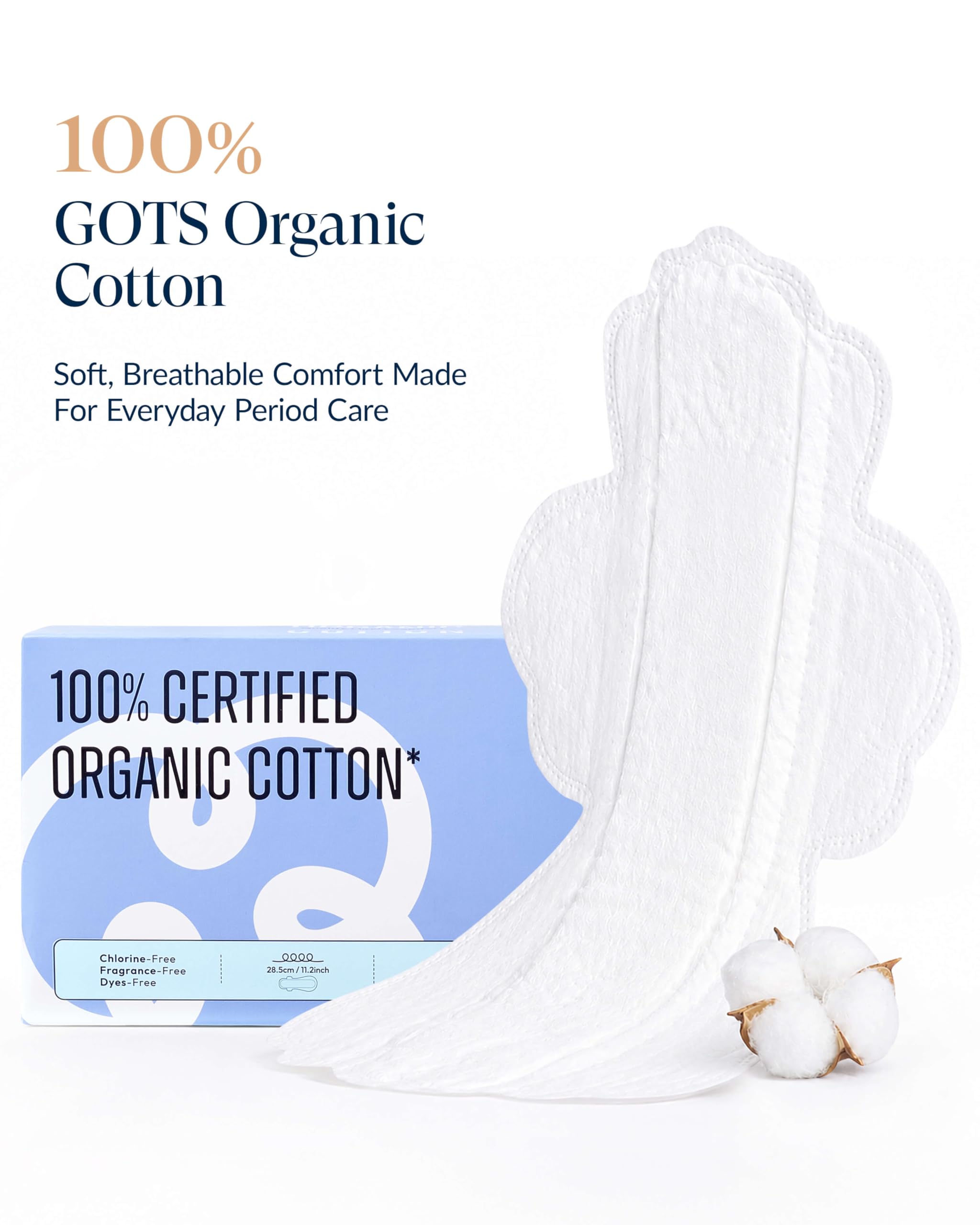 Almohadillas sanitarias 100 % orgánicas grandes para mujer, ultra finas y de flujo pesado con alas, almohadillas de algodón sin perfume para menstruales, almohadillas femeninas de súper absorción,