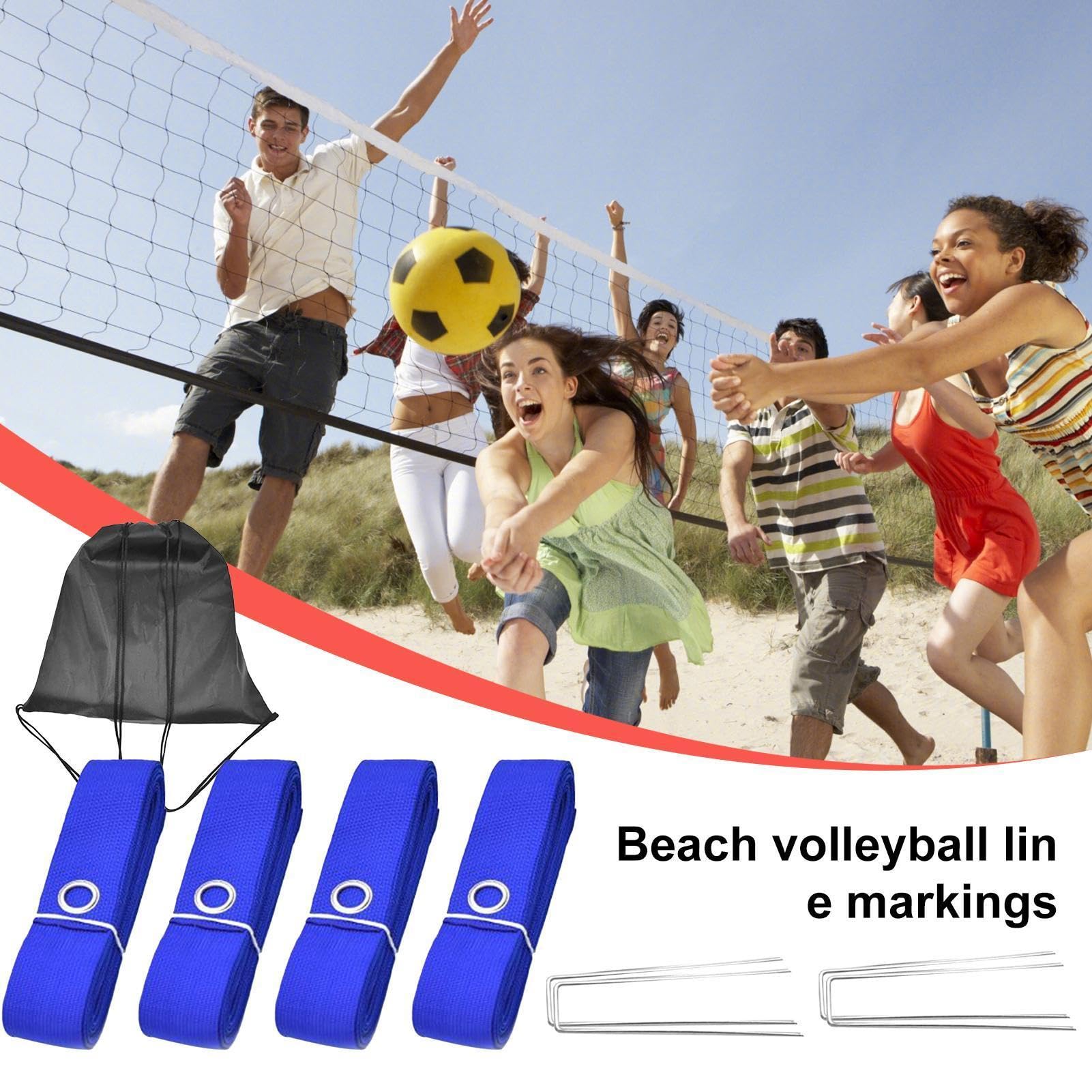 Linee Beach Volleyball per Sabbia Set Segnalatori per Sabbia Sportiva | Linee Segna Confini per Pallavolo per Uso su Spiaggia, Casa, Prato Esterno, , Campo, Torneo