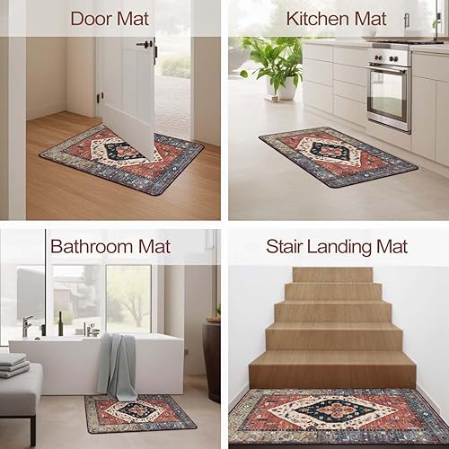 Miniatura 24 de OJIA Alfombra antideslizante a juego para peldaños de madera, parte trasera de goma cuadrada antideslizante, alfombra de aterrizaje para escaleras