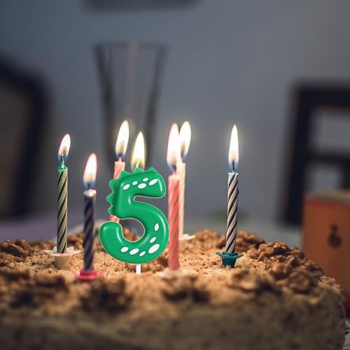 Miniatura 8 de Vela verde de dinosaurio número 4 para decoración de fiesta de cumpleaños de niños, suministros de fiesta de dinosaurios de 4 cumpleaños, decoración