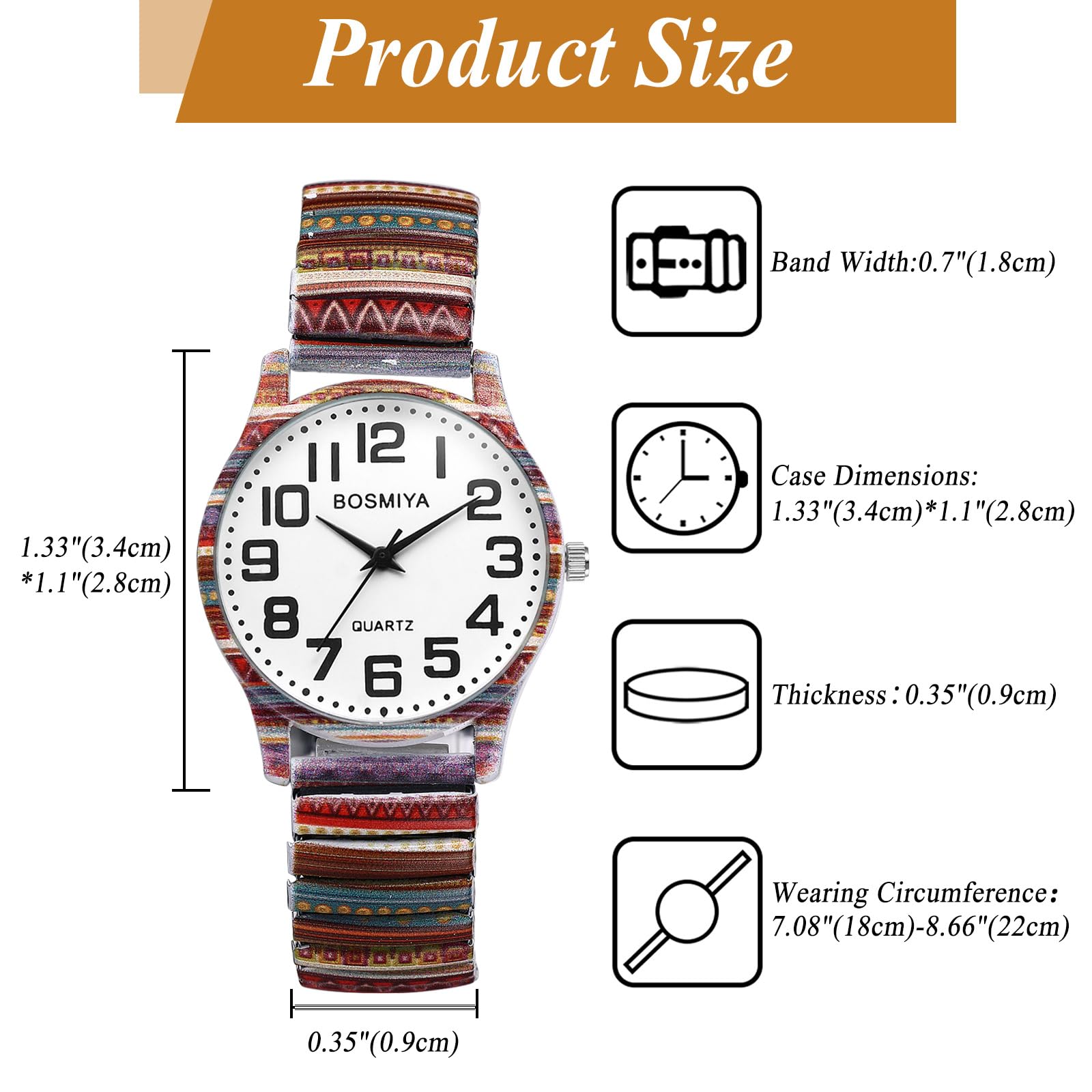 JewelryWe Zegarki damskie ze stali nierdzewnej elastyczne: Vintage Boho analogowy zegarek kwarcowy damski ze stali nierdzewnej rozciągliwa bransoletka zegarek z bardzo wyraźnymi dużymi cyframi