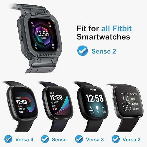 Vista 20 de amBand Compatible con Fitbit Versa 4/3/2/Fitbit Versa Lite/Fitbit Sense 2/Fitbit Sense Bandas con funda, correa protectora para reloj inteligente